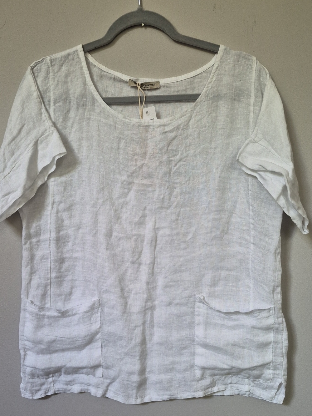 Relaxed White Linen Tunic Top Womens L Francesca Bettini Minimalist Boxy Capsule